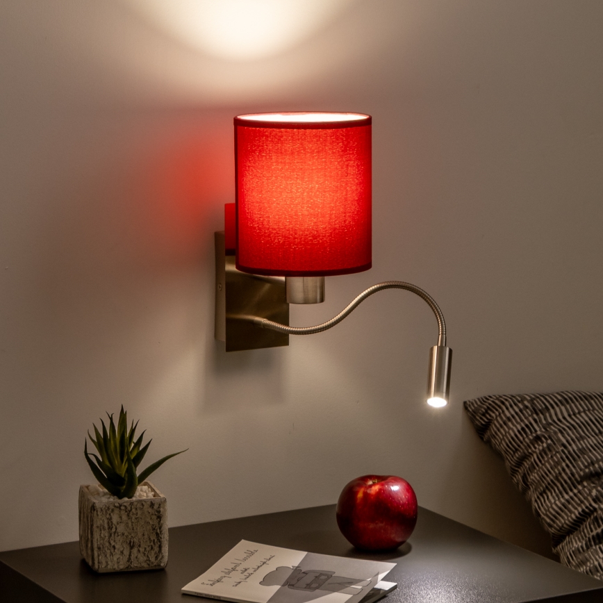 Brilagi - LED Paindlik seinalamp NUBILA 1xE27/25W/230V + LED/3W matt kroom/Pompeii punane