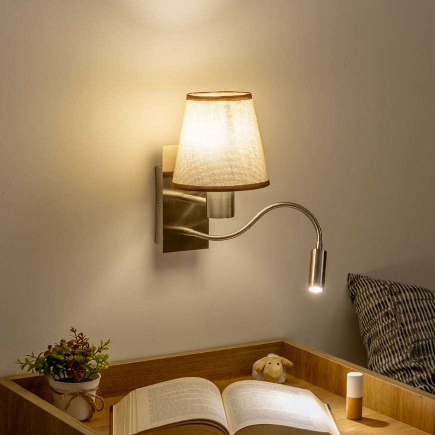 Brilagi - LED Paindlik seinalamp NUBILA 1xE27/25W/230V + LED/3W matt kroom/pruun