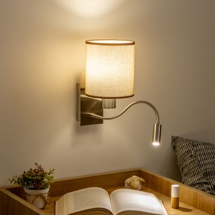 Brilagi - LED Paindlik seinalamp NUBILA 1xE27/25W/230V + LED/3W matt kroom/pruun