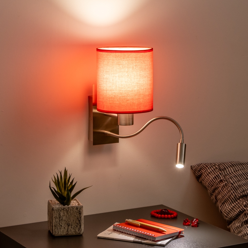 Brilagi - LED Paindlik seinalamp NUBILA 1xE27/25W/230V + LED/3W matt kroom/punane