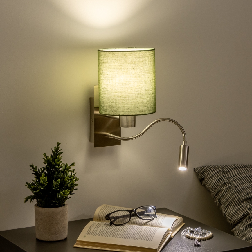 Brilagi - LED Paindlik seinalamp NUBILA 1xE27/25W/230V + LED/3W matt kroom/roheline