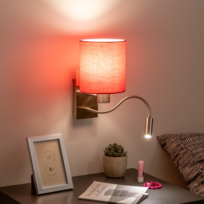 Brilagi - LED Paindlik seinalamp NUBILA 1xE27/25W/230V + LED/3W matt kroom/roosa