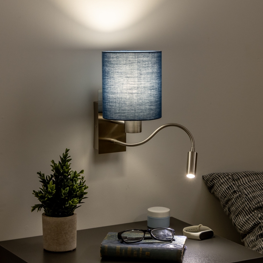 Brilagi - LED Paindlik seinalamp NUBILA 1xE27/25W/230V + LED/3W matt kroom/tumesinine