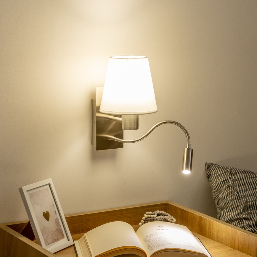 Brilagi - LED Paindlik seinalamp NUBILA 1xE27/25W/230V + LED/3W matt kroom/valge