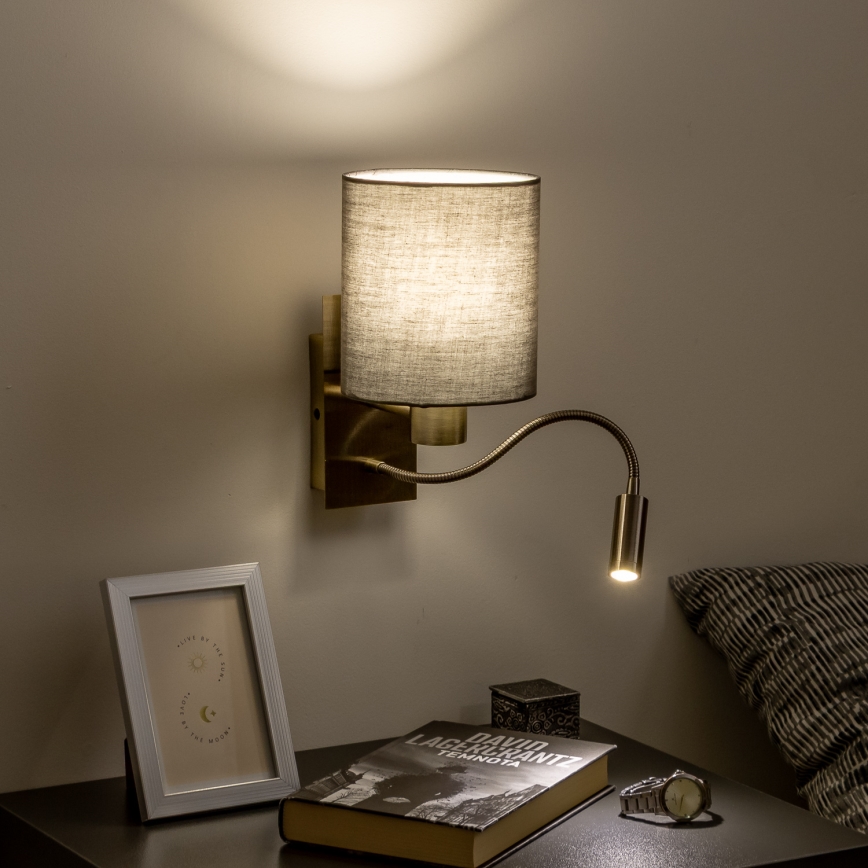 Brilagi - LED Paindlik seinalamp NUBILA 1xE27/25W/230V + LED/3W messing/antratsiit