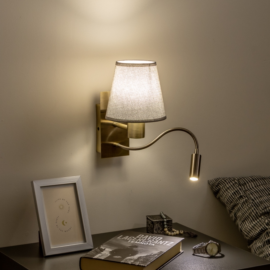 Brilagi - LED Paindlik seinalamp NUBILA 1xE27/25W/230V + LED/3W messing/hall