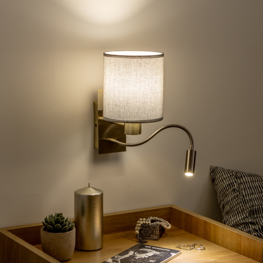 Brilagi - LED Paindlik seinalamp NUBILA 1xE27/25W/230V + LED/3W messing/hall