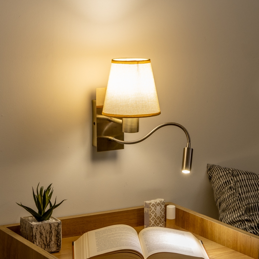 Brilagi - LED Paindlik seinalamp NUBILA 1xE27/25W/230V + LED/3W messing/helepruun