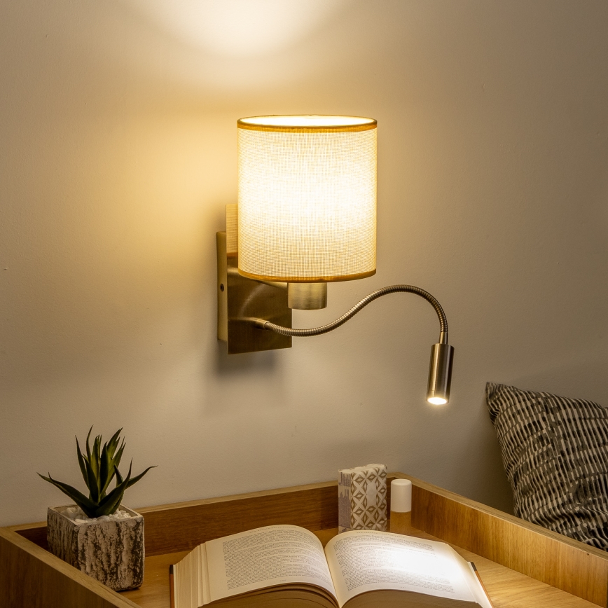 Brilagi - LED Paindlik seinalamp NUBILA 1xE27/25W/230V + LED/3W messing/helepruun