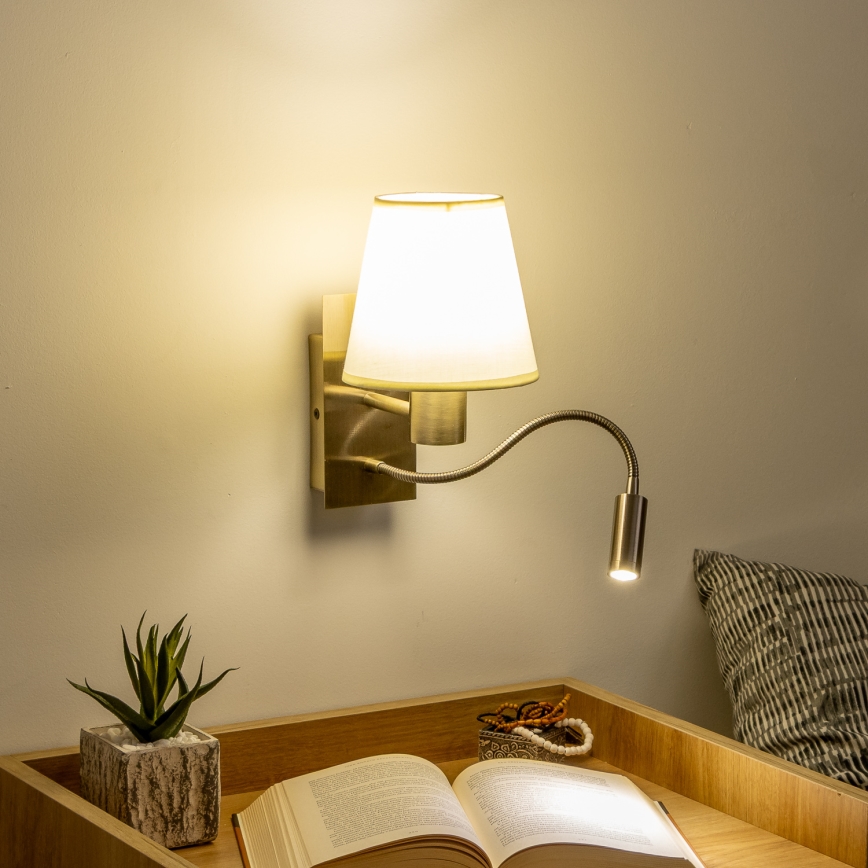 Brilagi - LED Paindlik seinalamp NUBILA 1xE27/25W/230V + LED/3W messing/kreemikas