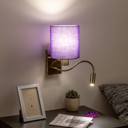 Brilagi - LED Paindlik seinalamp NUBILA 1xE27/25W/230V + LED/3W messing/lilla
