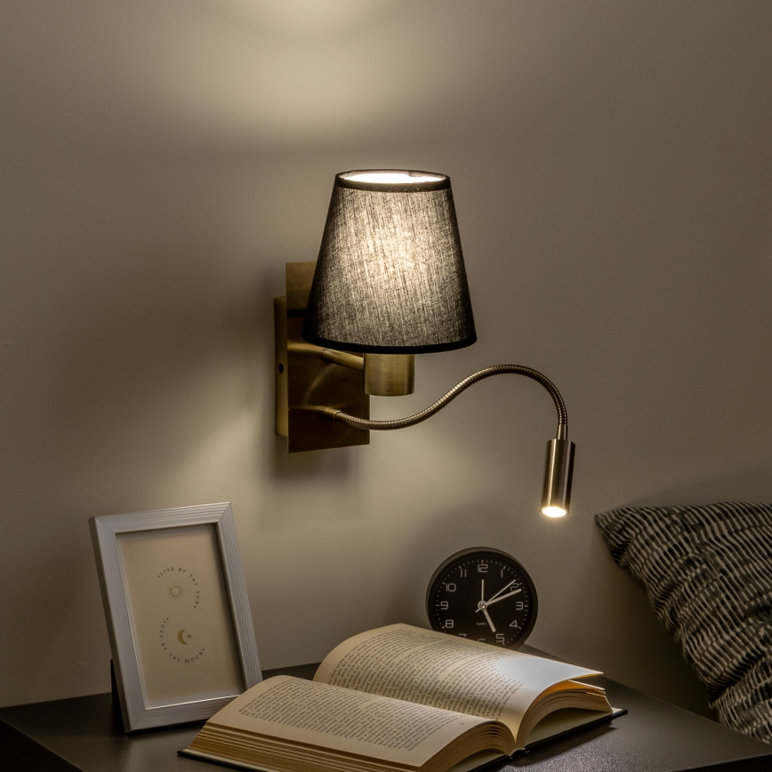 Brilagi - LED Paindlik seinalamp NUBILA 1xE27/25W/230V + LED/3W messing/must