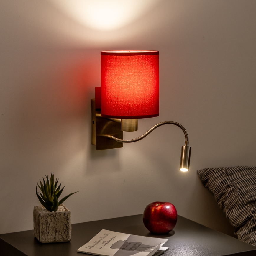 Brilagi - LED Paindlik seinalamp NUBILA 1xE27/25W/230V+LED/3W messing/Pompeii punane