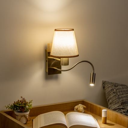 Brilagi - LED Paindlik seinalamp NUBILA 1xE27/25W/230V + LED/3W messing/pruun