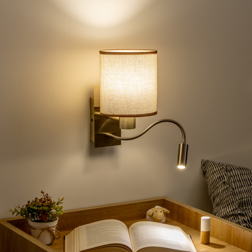 Brilagi - LED Paindlik seinalamp NUBILA 1xE27/25W/230V + LED/3W messing/pruun