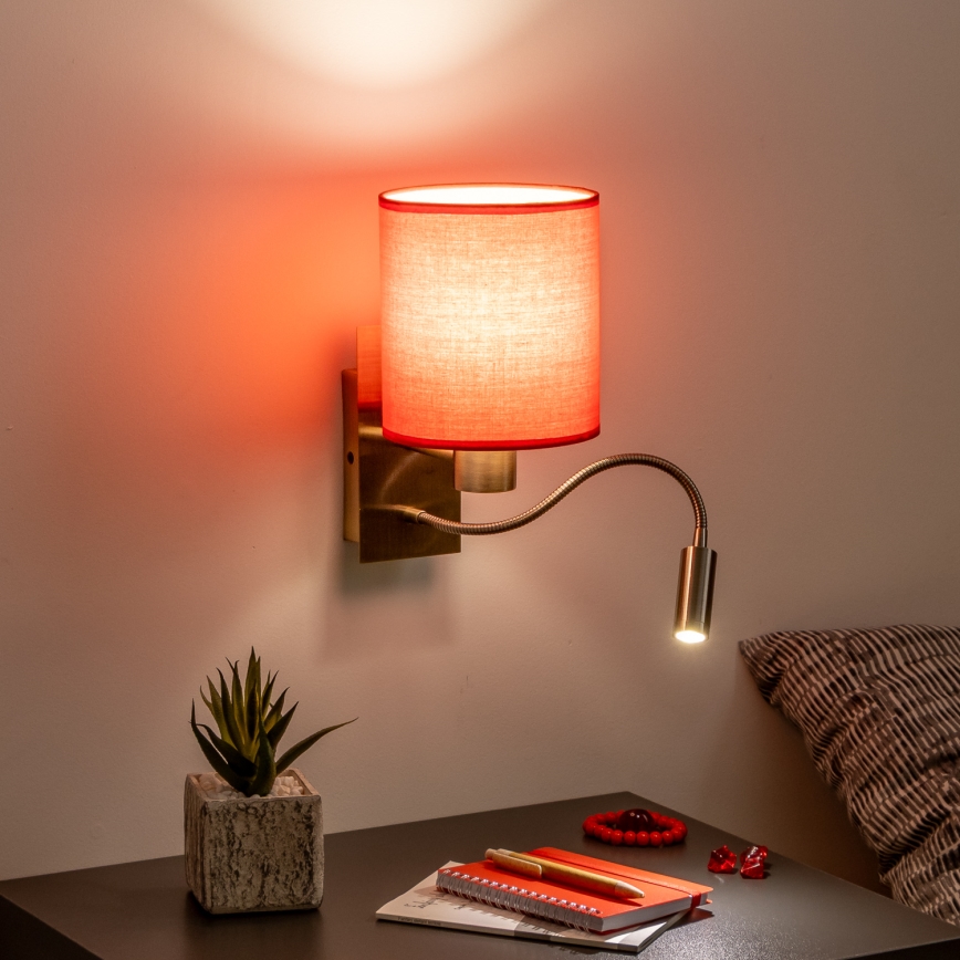 Brilagi - LED Paindlik seinalamp NUBILA 1xE27/25W/230V + LED/3W messing/punane