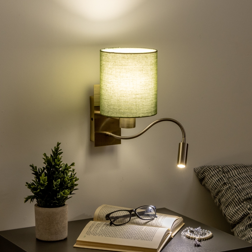 Brilagi - LED Paindlik seinalamp NUBILA 1xE27/25W/230V + LED/3W messing/roheline