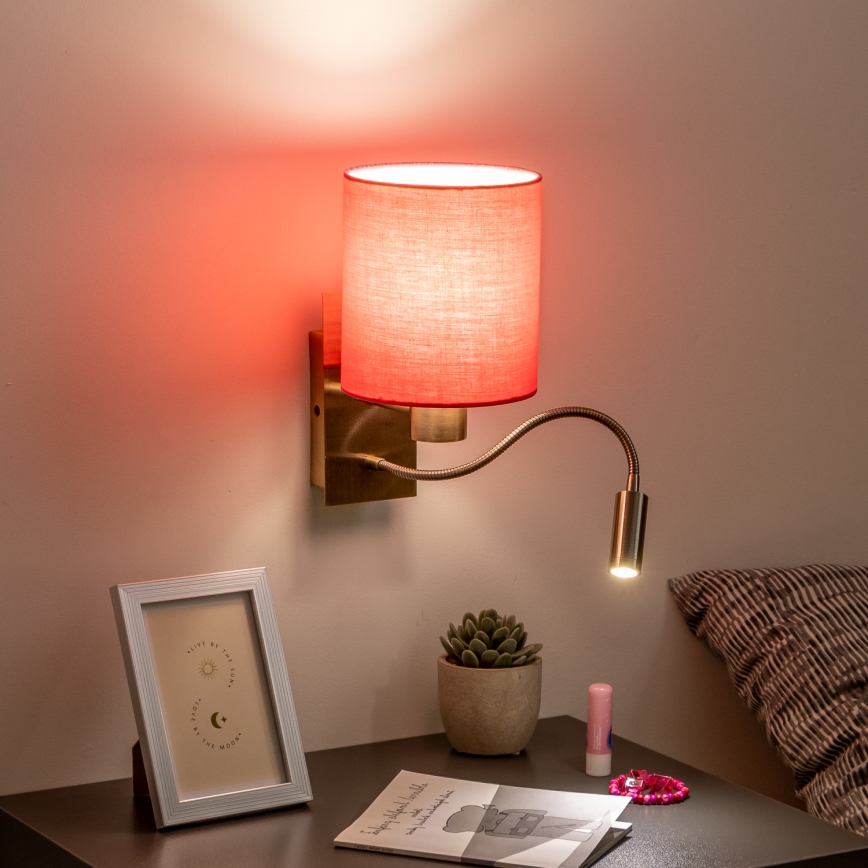 Brilagi - LED Paindlik seinalamp NUBILA 1xE27/25W/230V + LED/3W messing/roosa