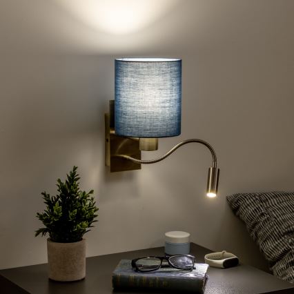 Brilagi - LED Paindlik seinalamp NUBILA 1xE27/25W/230V+ LED/3W messing/tumesinine