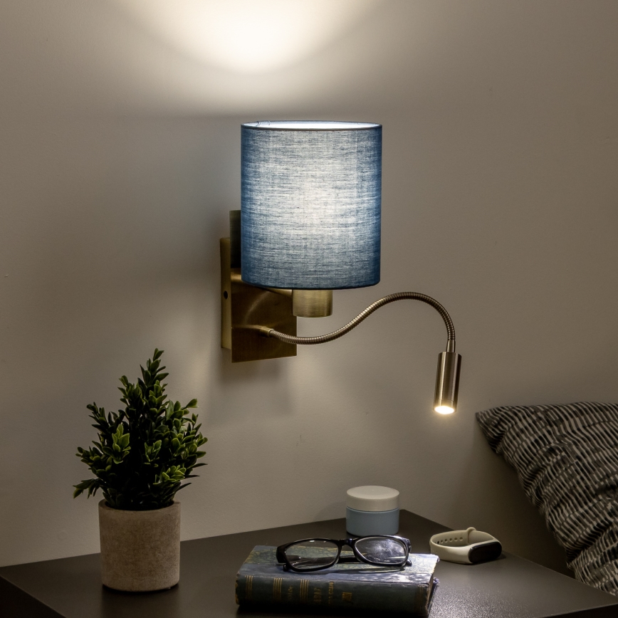 Brilagi - LED Paindlik seinalamp NUBILA 1xE27/25W/230V+ LED/3W messing/tumesinine