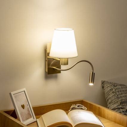 Brilagi - LED Paindlik seinalamp NUBILA 1xE27/25W/230V + LED/3W messing/valge