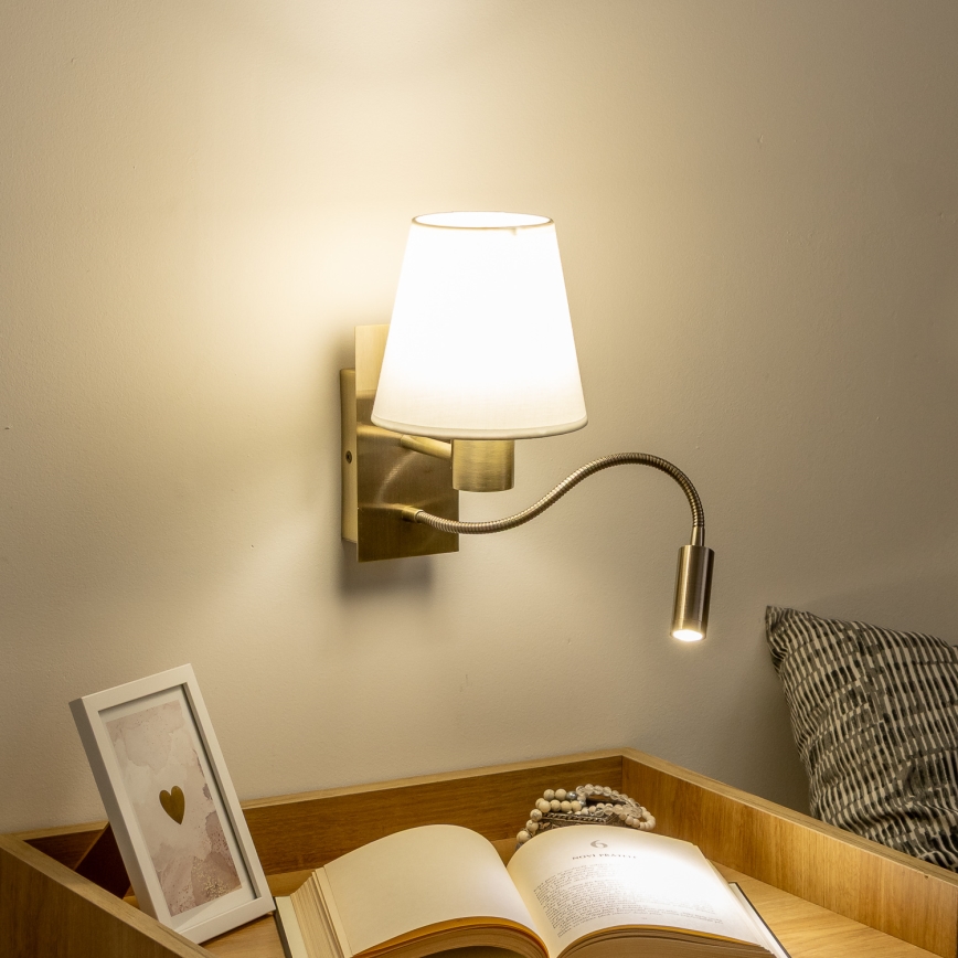 Brilagi - LED Paindlik seinalamp NUBILA 1xE27/25W/230V + LED/3W messing/valge
