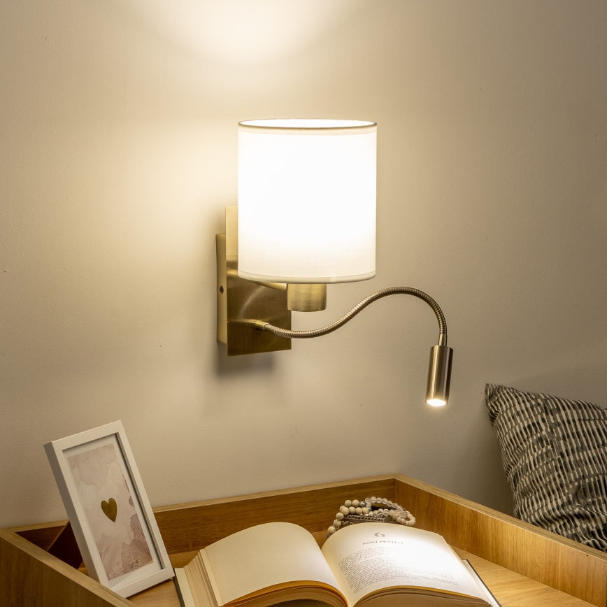 Brilagi - LED Paindlik seinalamp NUBILA 1xE27/25W/230V + LED/3W messing/valge
