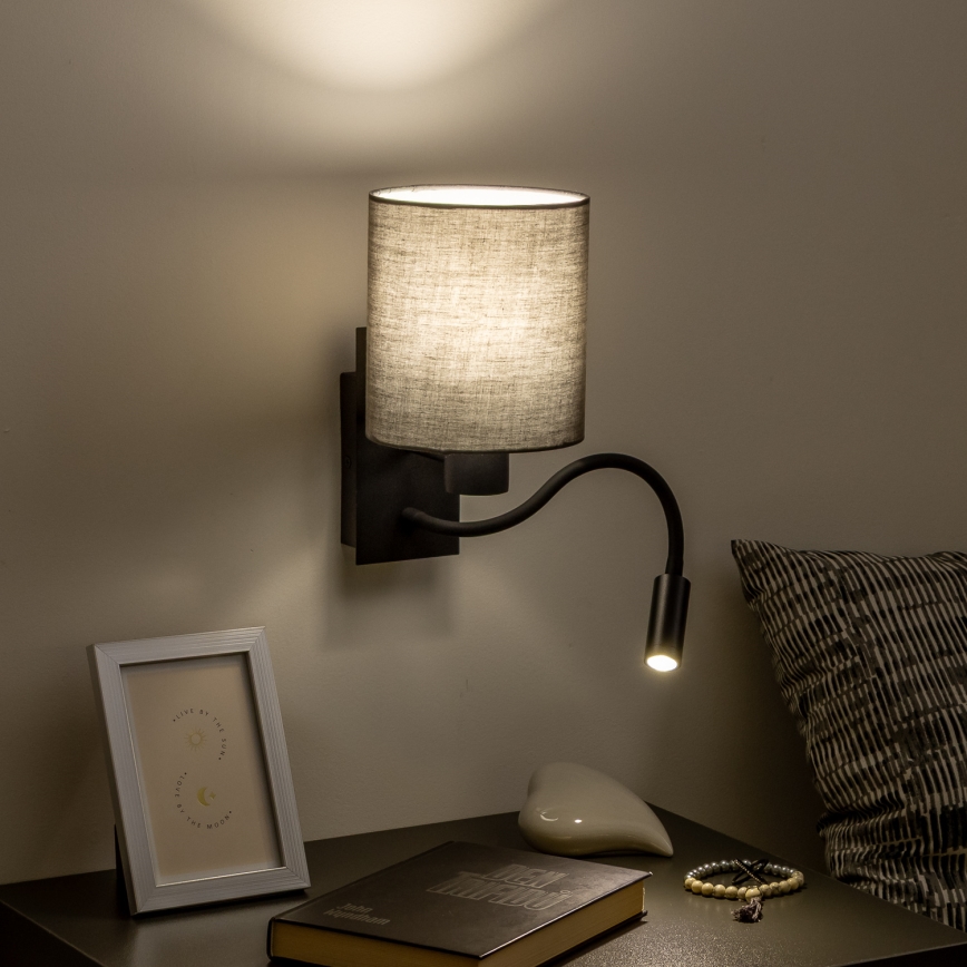 Brilagi - LED Paindlik seinalamp NUBILA 1xE27/25W/230V + LED/3W must/antratsiit