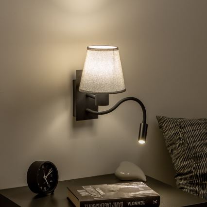 Brilagi - LED Paindlik seinalamp NUBILA 1xE27/25W/230V + LED/3W must/hall