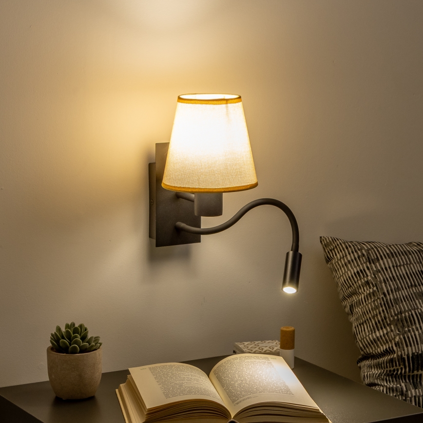 Brilagi - LED Paindlik seinalamp NUBILA 1xE27/25W/230V + LED/3W must/helepruun
