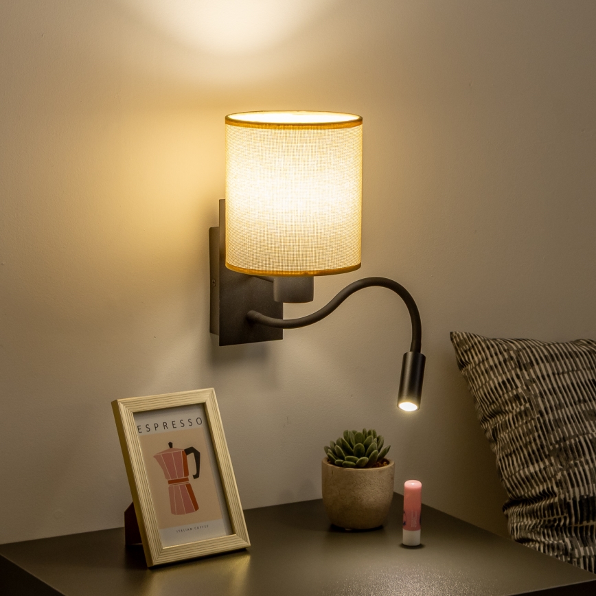 Brilagi - LED Paindlik seinalamp NUBILA 1xE27/25W/230V + LED/3W must/helepruun