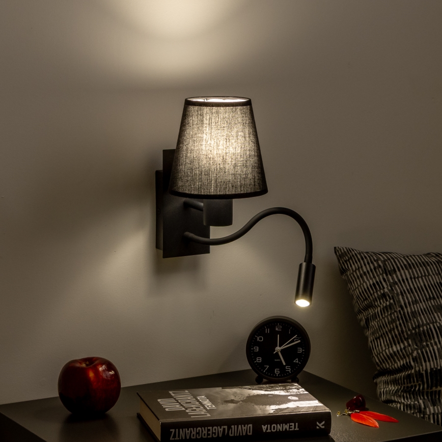 Brilagi - LED Paindlik seinalamp NUBILA 1xE27/25W/230V + LED/3W must