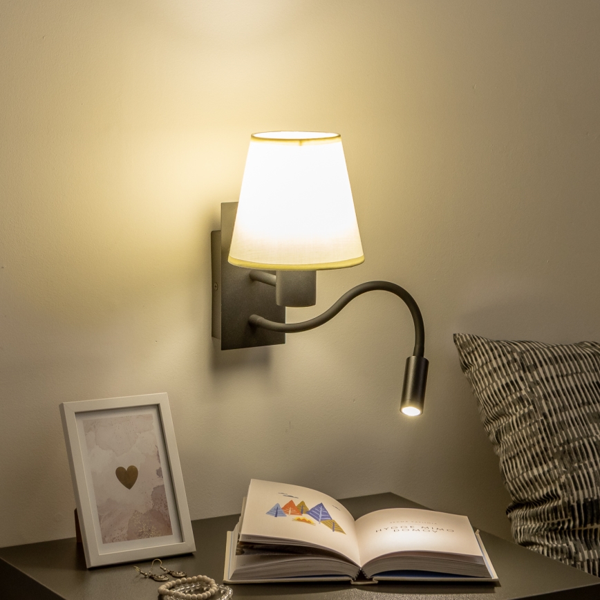 Brilagi - LED Paindlik seinalamp NUBILA 1xE27/25W/230V + LED/3W must/kreemikas