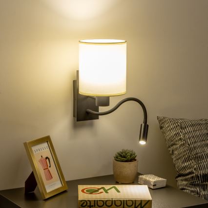 Brilagi - LED Paindlik seinalamp NUBILA 1xE27/25W/230V + LED/3W must/kreemikas