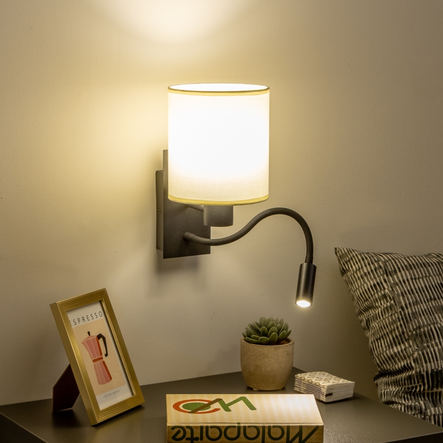 Brilagi - LED Paindlik seinalamp NUBILA 1xE27/25W/230V + LED/3W must/kreemikas