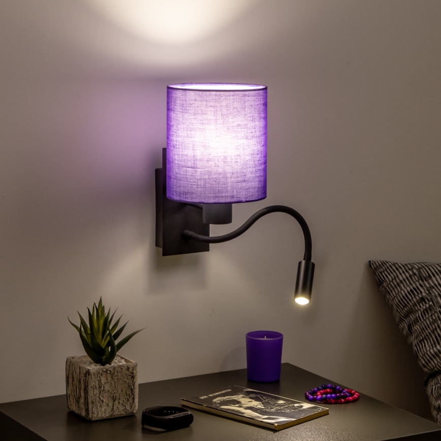 Brilagi - LED Paindlik seinalamp NUBILA 1xE27/25W/230V + LED/3W must/lilla