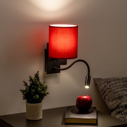 Brilagi - LED Paindlik seinalamp NUBILA 1xE27/25W/230V + LED/3W must/Pompeii punane