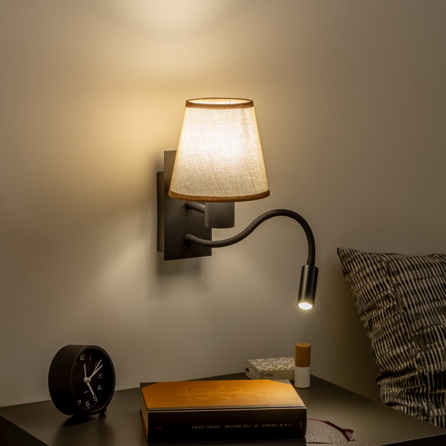 Brilagi - LED Paindlik seinalamp NUBILA 1xE27/25W/230V + LED/3W must/pruun
