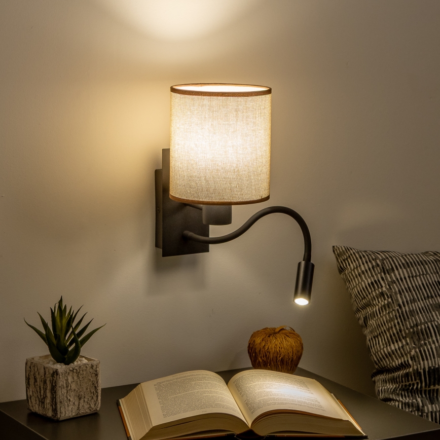 Brilagi - LED Paindlik seinalamp NUBILA 1xE27/25W/230V + LED/3W must/pruun
