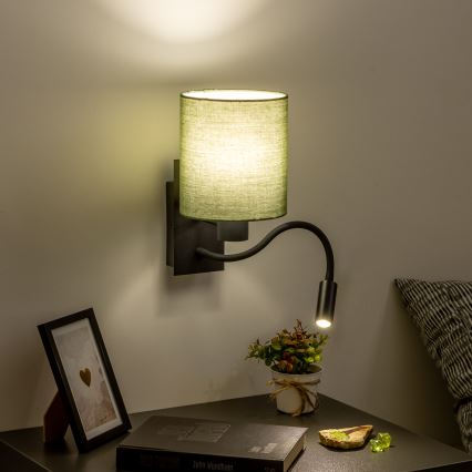Brilagi - LED Paindlik seinalamp NUBILA 1xE27/25W/230V + LED/3W must/roheline