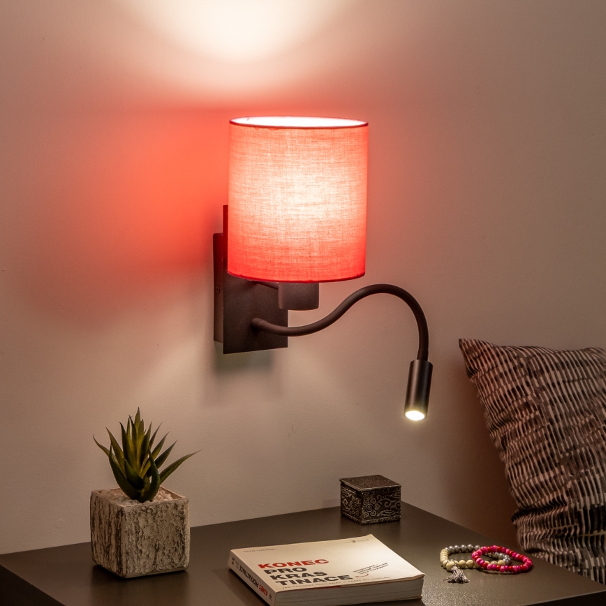 Brilagi - LED Paindlik seinalamp NUBILA 1xE27/25W/230V + LED/3W must/roosa