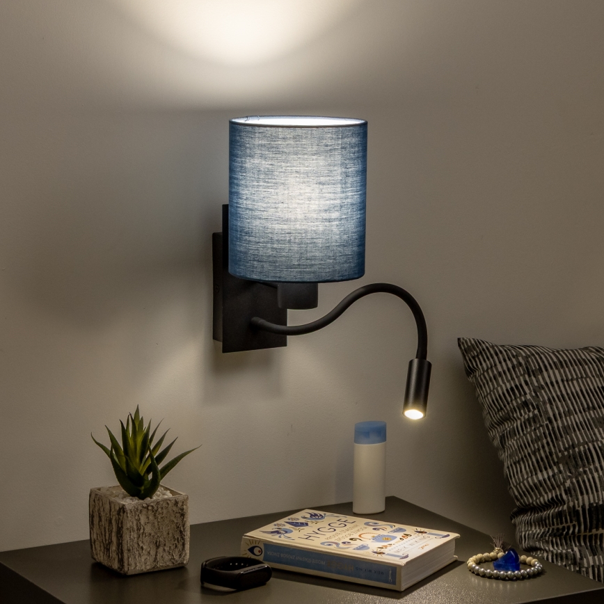 Brilagi - LED Paindlik seinalamp NUBILA 1xE27/25W/230V + LED/3W must/tumesinine