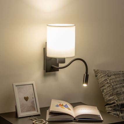 Brilagi - LED Paindlik seinalamp NUBILA 1xE27/25W/230V + LED/3W must/valge