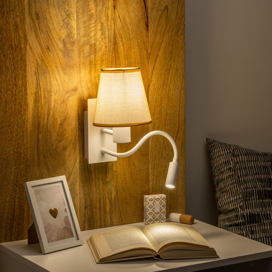 Brilagi - LED Paindlik seinalamp NUBILA 1xE27/25W/230V + LED/3W valge/helepruun
