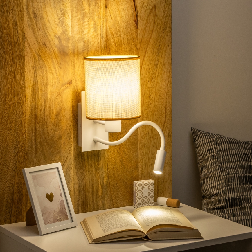Brilagi - LED Paindlik seinalamp NUBILA 1xE27/25W/230V + LED/3W valge/helepruun