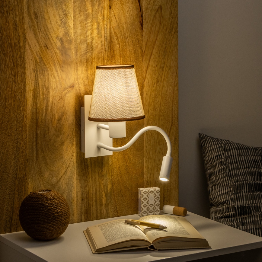 Brilagi - LED Paindlik seinalamp NUBILA 1xE27/25W/230V + LED/3W valge/pruun