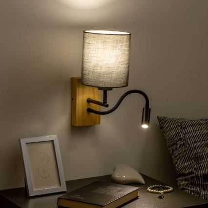 Brilagi - LED Paindlik seinalamp NUBILA WOOD 1xE27/25W/230V + LED/3W tamm/antratsiit