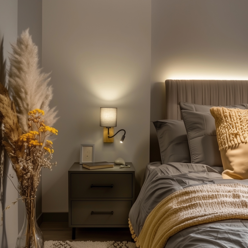 Brilagi - LED Paindlik seinalamp NUBILA WOOD 1xE27/25W/230V + LED/3W tamm/antratsiit