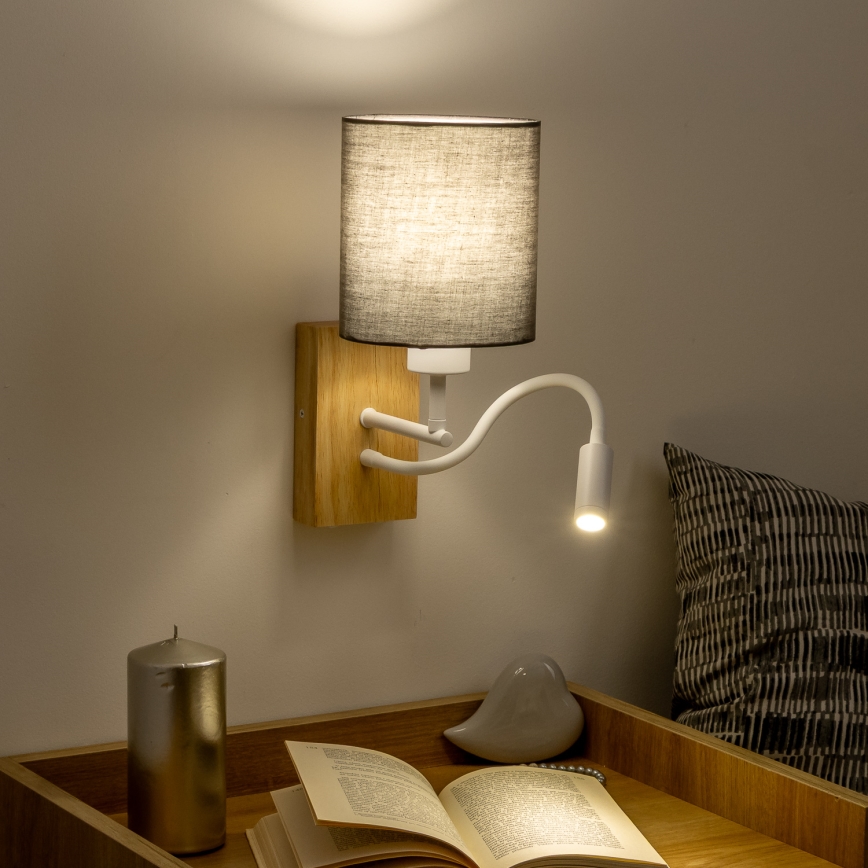 Brilagi - LED Paindlik seinalamp NUBILA WOOD 1xE27/25W/230V + LED/3W tamm/antratsiit