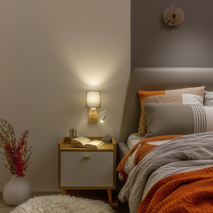 Brilagi - LED Paindlik seinalamp NUBILA WOOD 1xE27/25W/230V + LED/3W tamm/antratsiit